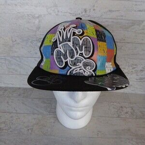 Disney Parks Mickey Mouse Graffiti Hat Black Turn Flex Fit Stretchy Fitted Cap